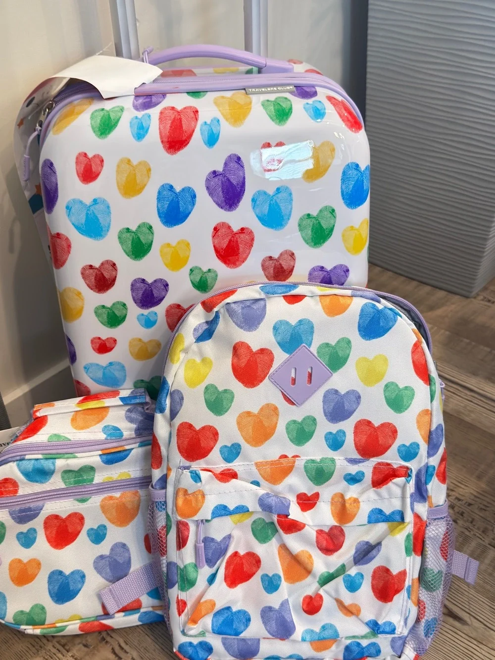 Travelers Club kids 5 piece luggage set Multicolor Heart Travel Set Lavender
